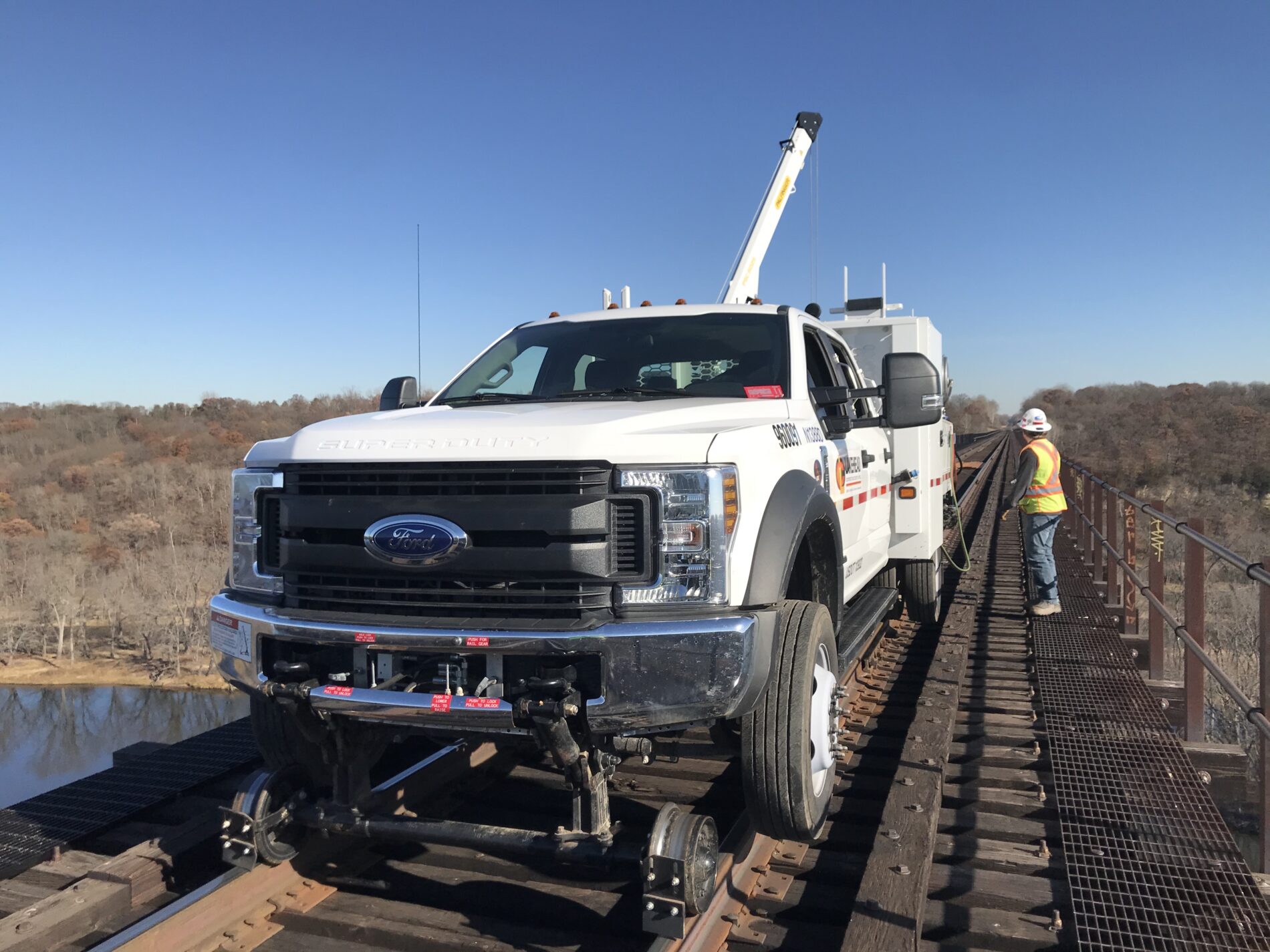 Close up of Lakehead Constructors truck on Arcola high bridge