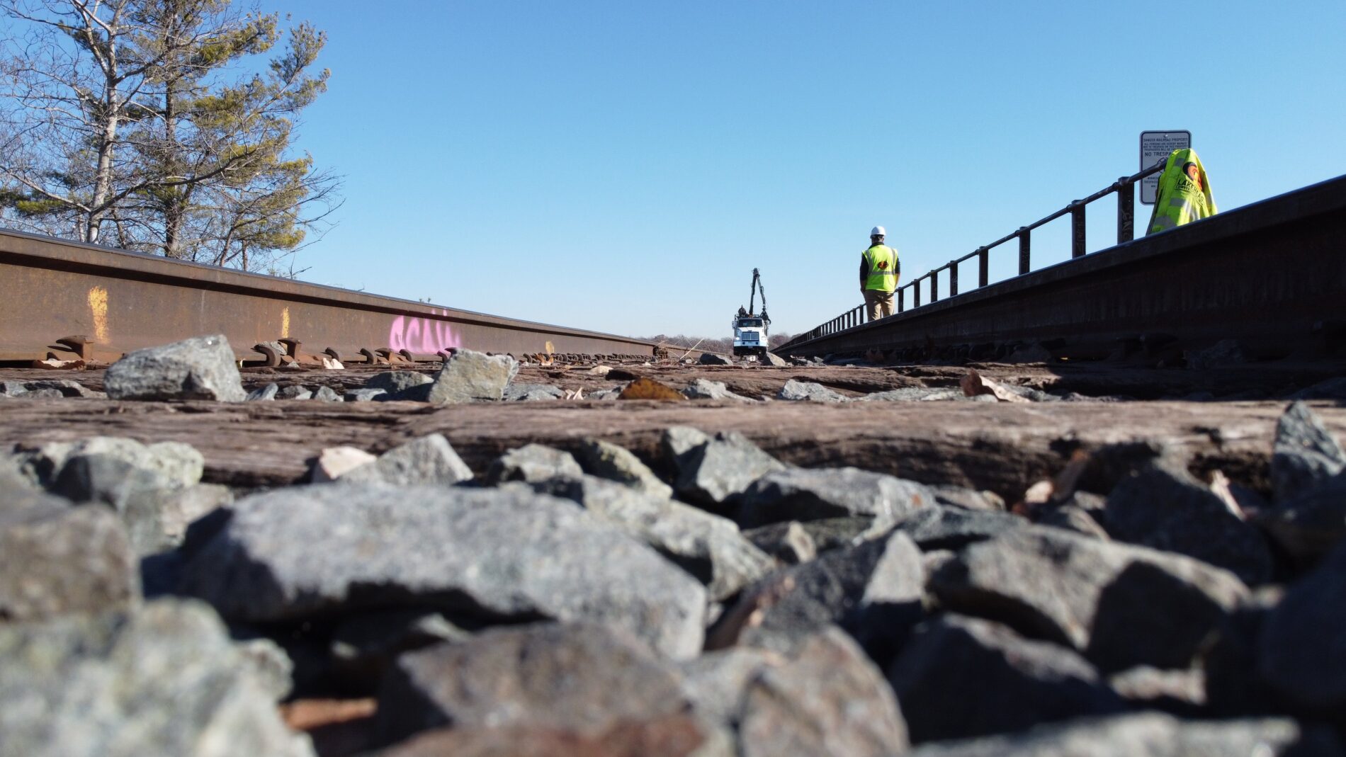 Close up of Canadian National Railway tracks on Arcola High Bridge